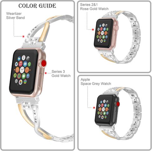 Wearlizer Pure Gold Silver Compatible with Apple Watch Band 38mm 40mm 41mm Womens for iWatch Color Matching 2-Tone Bling Rhinestone Metal Wristband Strap X-Link Bracelet Series SE/9/8/7/6/5/4/3/2/1 in Saudi Arabia