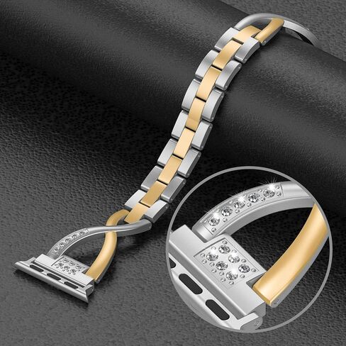 Wearlizer Pure Gold Silver Compatible with Apple Watch Band 38mm 40mm 41mm Womens for iWatch Color Matching 2-Tone Bling Rhinestone Metal Wristband Strap X-Link Bracelet Series SE/9/8/7/6/5/4/3/2/1 in Saudi Arabia