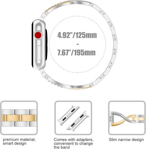 Wearlizer Pure Gold Silver Compatible with Apple Watch Band 38mm 40mm 41mm Womens for iWatch Color Matching 2-Tone Bling Rhinestone Metal Wristband Strap X-Link Bracelet Series SE/9/8/7/6/5/4/3/2/1 in Saudi Arabia