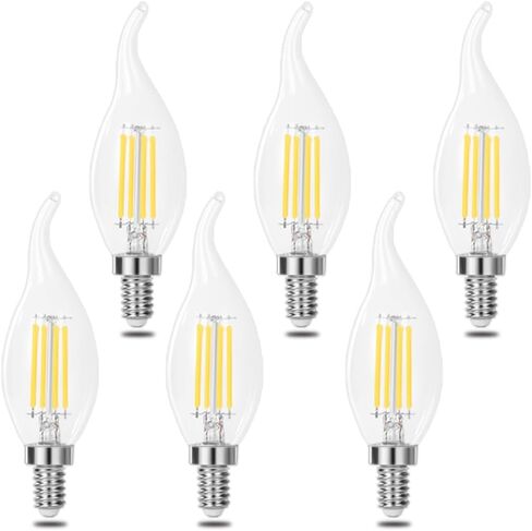 12 حزمة من قاعدة الشمعدانات 120 فولت 40 وات لمبات إضاءة قابلة للتعتيم بطرف لهب عتيق شفاف، مصابيح إضاءة زخرفية للشموع للثريات وأضواء مروحة السقف والمعلقات والمدفأة in Kuwait