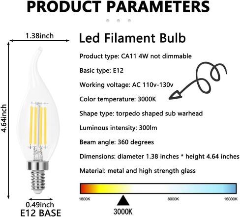 12 حزمة من قاعدة الشمعدانات 120 فولت 40 وات لمبات إضاءة قابلة للتعتيم بطرف لهب عتيق شفاف، مصابيح إضاءة زخرفية للشموع للثريات وأضواء مروحة السقف والمعلقات والمدفأة in Kuwait