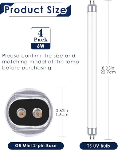 PACETAP 4 Pack 32050 6W UV Replacement Bulbs for DynaTrap, F6T5/BL Fluorescent Light Tube G5 Base 9 inch Full Length Compatible with DynaTrap DT2000XL DT2000XLP DT3012 in Kuwait