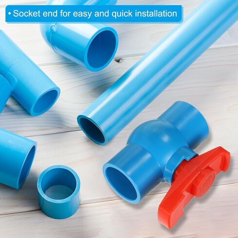 صمام كروي PVC مقاس 63 مم 2-1/2 بوصة من PATIKIL، صمام إغلاق من نوع المقبس مع مقبض سهل التدوير للتحكم في تدفق المياه، أبيض/أحمر in Saudi Arabia