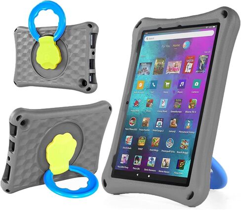 حافظة كمبيوتر لوحي 10 جديدة كليًا للأطفال، خفيفة الوزن ومقبض مقاوم للصدمات، حامل دوار 360 درجة، حافظة مقاومة للأطفال (رمادي) in Kuwait