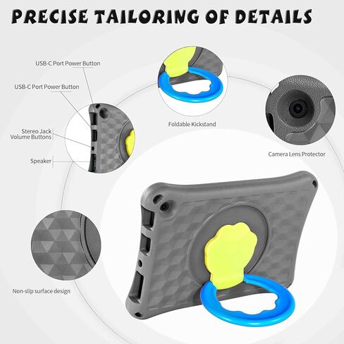 حافظة كمبيوتر لوحي 10 جديدة كليًا للأطفال، خفيفة الوزن ومقبض مقاوم للصدمات، حامل دوار 360 درجة، حافظة مقاومة للأطفال (رمادي) in Kuwait