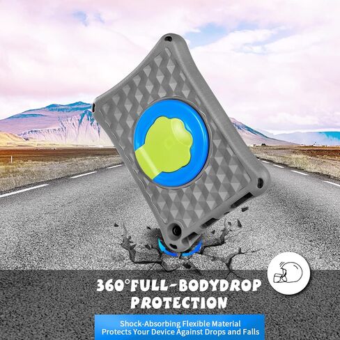 حافظة كمبيوتر لوحي 10 جديدة كليًا للأطفال، خفيفة الوزن ومقبض مقاوم للصدمات، حامل دوار 360 درجة، حافظة مقاومة للأطفال (رمادي) in Kuwait