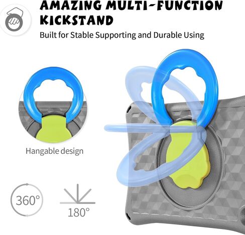 حافظة كمبيوتر لوحي 10 جديدة كليًا للأطفال، خفيفة الوزن ومقبض مقاوم للصدمات، حامل دوار 360 درجة، حافظة مقاومة للأطفال (رمادي) in Kuwait