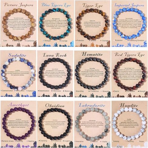 12 قطعة أساور كريستال شفاء للنساء والرجال 8 مم حجر مستدير سوار مطرز بالأحجار الكريمة شبه الكريمة سوار حجر الطاقة تمتد سوار مجوهرات هدايا in Kuwait