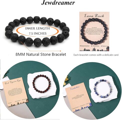 12 قطعة أساور كريستال شفاء للنساء والرجال 8 مم حجر مستدير سوار مطرز بالأحجار الكريمة شبه الكريمة سوار حجر الطاقة تمتد سوار مجوهرات هدايا in Kuwait