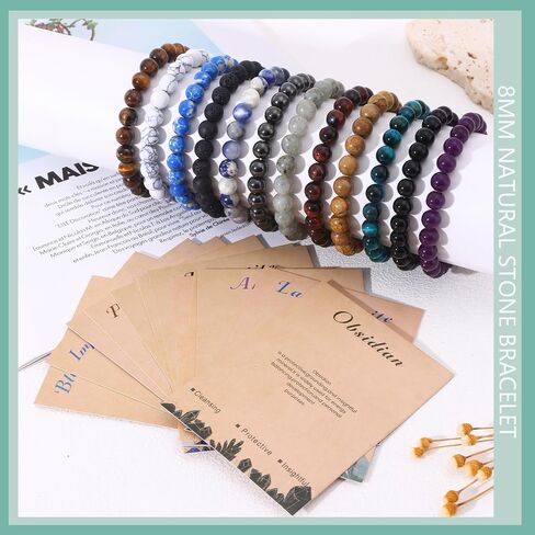 12 قطعة أساور كريستال شفاء للنساء والرجال 8 مم حجر مستدير سوار مطرز بالأحجار الكريمة شبه الكريمة سوار حجر الطاقة تمتد سوار مجوهرات هدايا in Kuwait