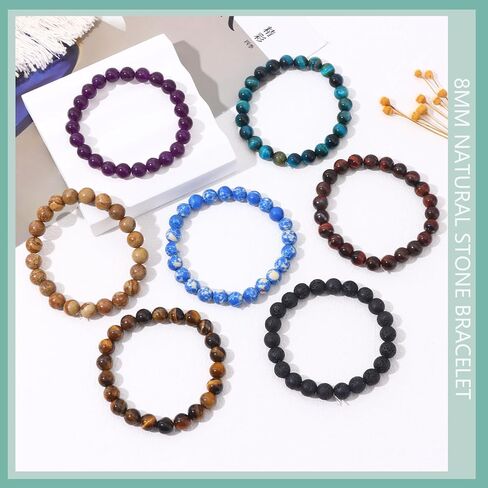 12 قطعة أساور كريستال شفاء للنساء والرجال 8 مم حجر مستدير سوار مطرز بالأحجار الكريمة شبه الكريمة سوار حجر الطاقة تمتد سوار مجوهرات هدايا in Kuwait