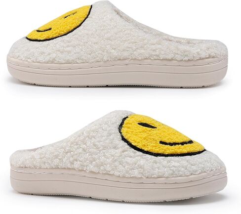 Sharlllen Smile Face Slippers للنساء والرجال، شباشب وجه سعيد ريترو مريحة من القطيفة شباشب Preppy كرتونية منفوشة وجه مبتسم لفصل الشتاء، ناعمة دافئة سهلة الارتداء، منزلقة داخلية وخارجية غير قابلة للانزلاق in Kuwait