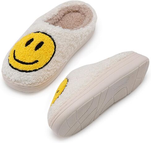 Sharlllen Smile Face Slippers للنساء والرجال، شباشب وجه سعيد ريترو مريحة من القطيفة شباشب Preppy كرتونية منفوشة وجه مبتسم لفصل الشتاء، ناعمة دافئة سهلة الارتداء، منزلقة داخلية وخارجية غير قابلة للانزلاق in Kuwait