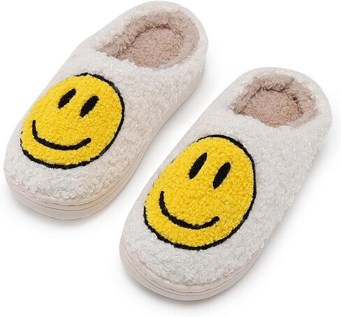 Sharlllen Smile Face Slippers للنساء والرجال، شباشب وجه سعيد ريترو مريحة من القطيفة شباشب Preppy كرتونية منفوشة وجه مبتسم لفصل الشتاء، ناعمة دافئة سهلة الارتداء، منزلقة داخلية وخارجية غير قابلة للانزلاق in Kuwait