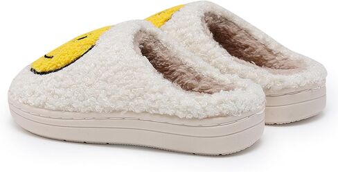 Sharlllen Smile Face Slippers للنساء والرجال، شباشب وجه سعيد ريترو مريحة من القطيفة شباشب Preppy كرتونية منفوشة وجه مبتسم لفصل الشتاء، ناعمة دافئة سهلة الارتداء، منزلقة داخلية وخارجية غير قابلة للانزلاق in Kuwait