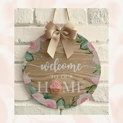 Interchangeable Welcome Sign, Wall Hanging Home Decor, Seasonal Front Door Wood Wreath, Housewarming or Holiday Gift with 12 Special Occasion Felties and Ribbon Bow - Standard Set in Saudi Arabia