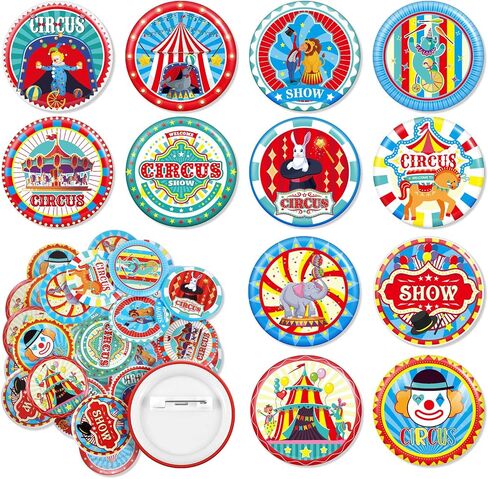 48 Pieces 1.5 Inch Circus Party Favors Circus Button Pins for Backpack Circus Theme Party Decorations for Clothes Jean Hat Jackets Carnival Baby Shower Birthday, 12 Styles in Saudi Arabia