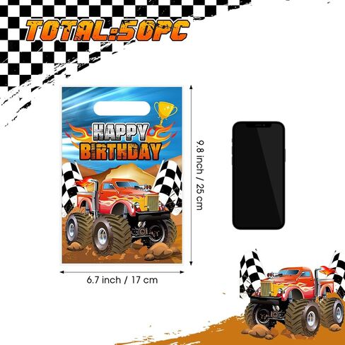 50 قطعة من أكياس Monster Truck للحفلات المفضلة، لوازم حفلات أعياد الميلاد، أكياس حلوى حلوى جودي، حقائب بلاستيكية لأعياد الميلاد السعيدة للأولاد، ديكورات حفلات شاحنة الوحش in Saudi Arabia