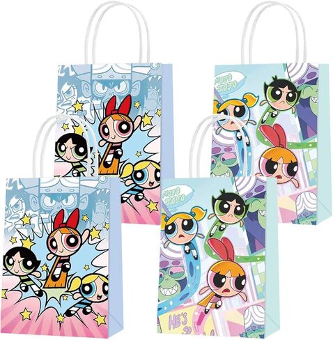 16 قطعة من أكياس الهدايا الورقية للحفلات للفتيات من Powerpuff Girls، طرازان من حقائب هدايا الحفلات مع مقابض لتزيين حفلات أعياد الميلاد الكرتونية للأطفال، وأكياس هدايا الحلوى in Kuwait
