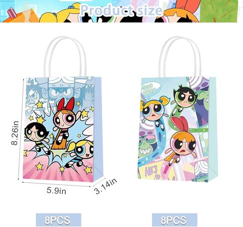 16 قطعة من أكياس الهدايا الورقية للحفلات للفتيات من Powerpuff Girls، طرازان من حقائب هدايا الحفلات مع مقابض لتزيين حفلات أعياد الميلاد الكرتونية للأطفال، وأكياس هدايا الحلوى in Kuwait
