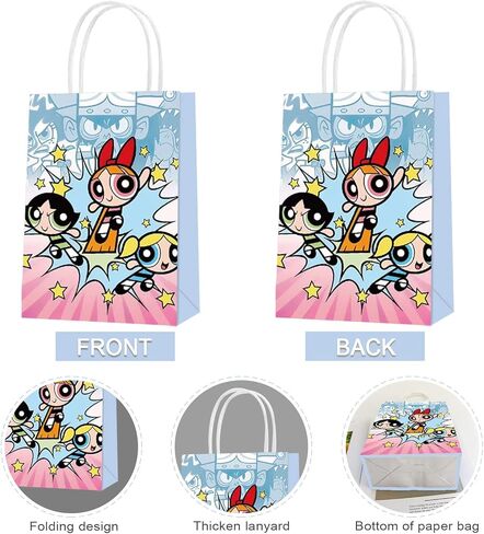 16 قطعة من أكياس الهدايا الورقية للحفلات للفتيات من Powerpuff Girls، طرازان من حقائب هدايا الحفلات مع مقابض لتزيين حفلات أعياد الميلاد الكرتونية للأطفال، وأكياس هدايا الحلوى in Kuwait