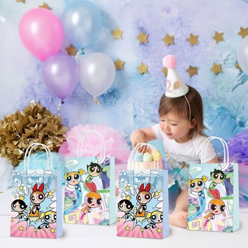 16 قطعة من أكياس الهدايا الورقية للحفلات للفتيات من Powerpuff Girls، طرازان من حقائب هدايا الحفلات مع مقابض لتزيين حفلات أعياد الميلاد الكرتونية للأطفال، وأكياس هدايا الحلوى in Kuwait
