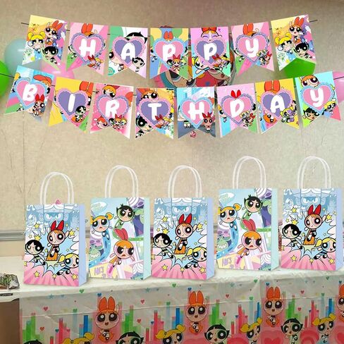 16 قطعة من أكياس الهدايا الورقية للحفلات للفتيات من Powerpuff Girls، طرازان من حقائب هدايا الحفلات مع مقابض لتزيين حفلات أعياد الميلاد الكرتونية للأطفال، وأكياس هدايا الحلوى in Kuwait