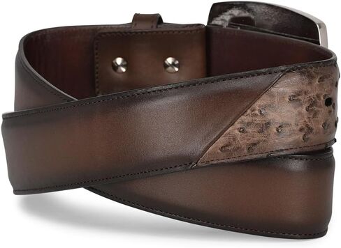 Cuadra Men's Western Belt in Ostrich Leather Brown CV496A1 in Kuwait