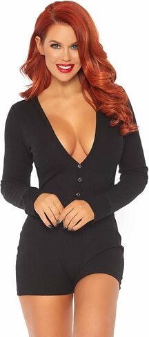 Leg Avenue Women's Ribbed Long Johns Romper With Cheeky Back Flap in Saudi Arabia