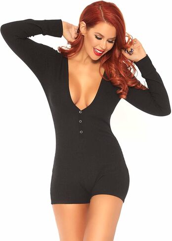 Leg Avenue Women's Ribbed Long Johns Romper With Cheeky Back Flap in Saudi Arabia
