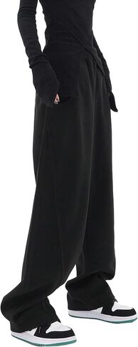 OYOANGLE Women's High Elastic Waisted Straight Leg Sweatpants Solid Loose Fit Casual Pants with Pocket in Saudi Arabia