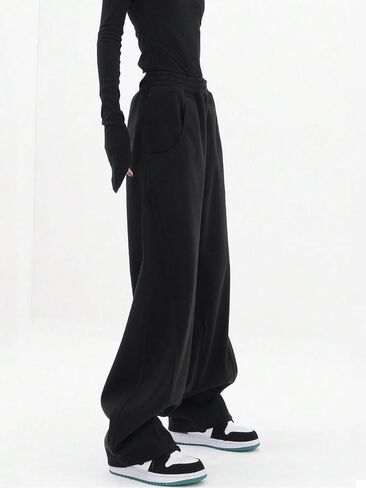 OYOANGLE Women's High Elastic Waisted Straight Leg Sweatpants Solid Loose Fit Casual Pants with Pocket in Saudi Arabia