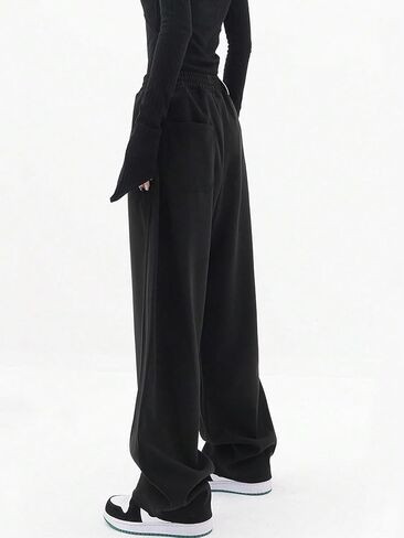 OYOANGLE Women's High Elastic Waisted Straight Leg Sweatpants Solid Loose Fit Casual Pants with Pocket in Saudi Arabia