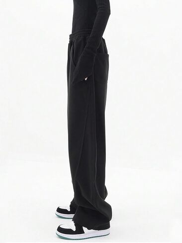 OYOANGLE Women's High Elastic Waisted Straight Leg Sweatpants Solid Loose Fit Casual Pants with Pocket in Saudi Arabia