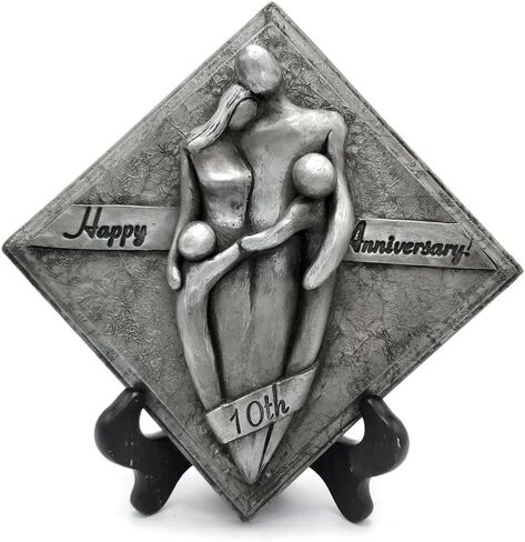 10th Anniversary Family of Four Aluminum Plaque, Tin Anniversary Gift, Tenth Wedding Anniversary Gift for Husband and Wife (Two Boys) in Saudi Arabia
