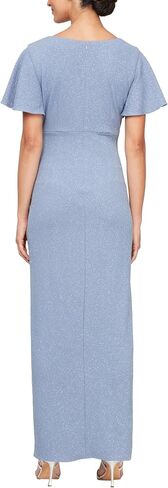 S.L. Fashions Women's Long V-Neck Empire Waist Dress with Side Ruffle in Saudi Arabia