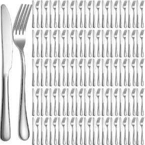 Nuenen 100 Pieces Stainless Steel forks and knives Dinner Flatware Set Tableware Cutlery for Butter Kitchen Restaurant, Dishwasher Safe(Silver,8.4 Inches, 7.1 Inches) in Kuwait