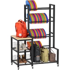 Disc Golf Storage Rack with Wheels – Heavy Duty Metal Disc Golf Rack for Discs, Backpacks & Accessories – Ideal for Garage, Home, or Store Display in Kuwait