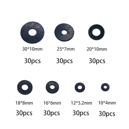 125pcs Flat Rubber Washers Assortment Kit, 16/18/20/25/30mm 5 Size Heavy Duty Black Vibration Absorbing Pads Faucet Washers for Household Appliances Faucets Screws Bolts in Kuwait