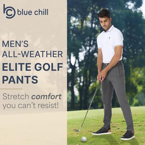 BLUE CHILL Elite Golf Pants for Men, Water Resistant All-Weather Casual Pants, Soft Lightweight, Secure Zip Pockets, Slim Fit in Saudi Arabia