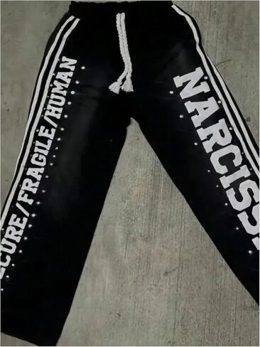 WDIRARA Men's Letter Graphic Sweatpants Athletic Workout Drawstring Waist Wide Leg Pants in Saudi Arabia