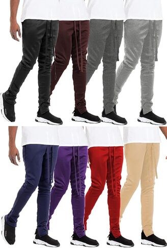 WEIV GEAR Men’s Track Pants – Casual Drawstring Elastic Waist Ankle Zipper Skinny Fit Sweatpants Joggers Workout Active in Kuwait