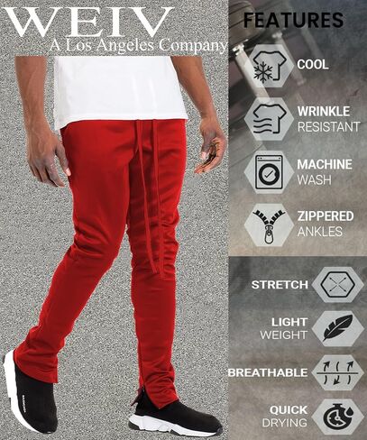 WEIV GEAR Men’s Track Pants – Casual Drawstring Elastic Waist Ankle Zipper Skinny Fit Sweatpants Joggers Workout Active in Kuwait