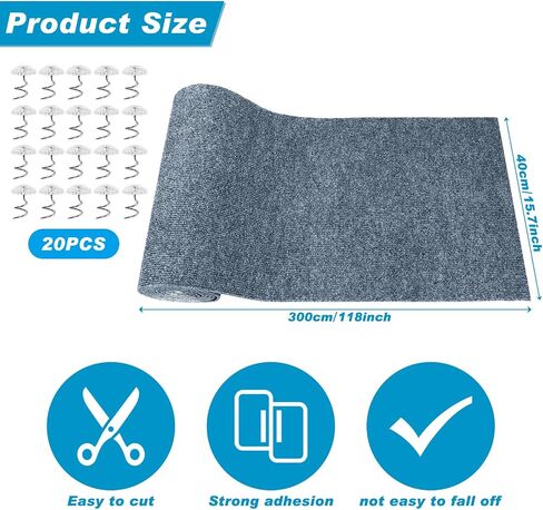 Cat Scratching Mat, 118" x 15.8" Self-Adhesive Trimmable Cat Scratching Carpet Mat with 20 Screws, DIY Cat Scratchers Furniture Protector for Indoor Cats, Couch, Wall and Cat Tree Shelves in Saudi Arabia