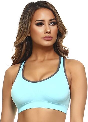 Lady's Sports Bra Cut Out Back Contrast Binding Marled Knit Activewear Gym Yoga Tops in Saudi Arabia