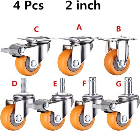 4pcs 2 بوصة 50 مم من الخدمة الثقيلة 160 كجم دوارة أورانج عجلات العجلات الأثاث العجلات المطاط (2A2C) in Saudi Arabia