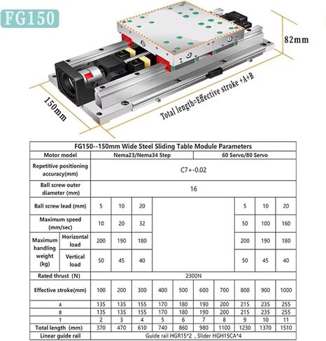 وحدة شريحة الصلب الثقيل لوح الوحدة النمطية SFS1605/SFS1610/SFS1620 السكتة الدماغية 100 ~ 1000mm 4*HGH15CA SLIDER SLIDER Mobile (SFS1605 800MM) in Kuwait