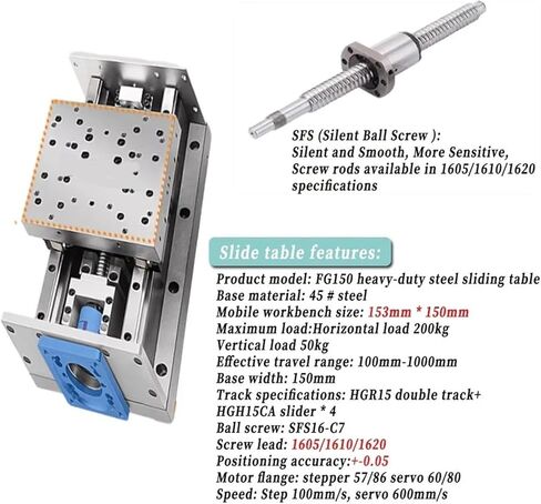 وحدة شريحة الصلب الثقيل لوح الوحدة النمطية SFS1605/SFS1610/SFS1620 السكتة الدماغية 100 ~ 1000mm 4*HGH15CA SLIDER SLIDER Mobile (SFS1605 800MM) in Kuwait