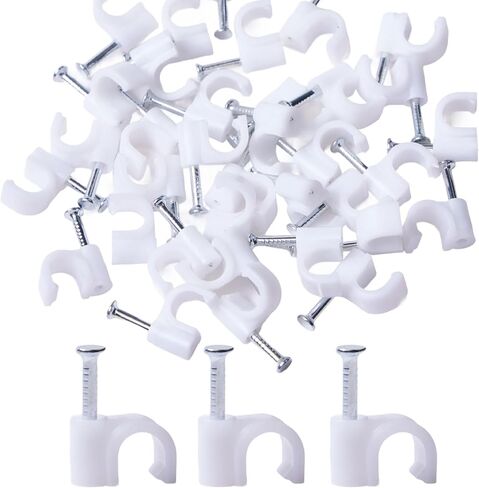 6mm (1/4 Inch) Tubing Clamps with Nails, 100-Pack White Half Clamp J-Hooks | Cable Pipe Support,Hangers in Kuwait
