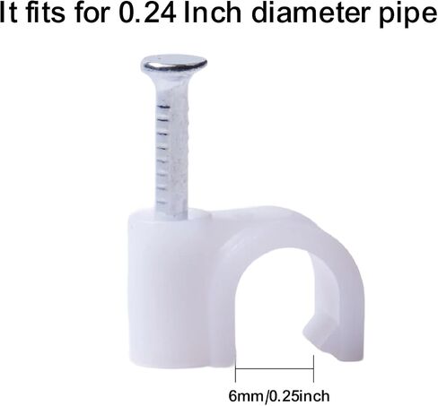 6mm (1/4 Inch) Tubing Clamps with Nails, 100-Pack White Half Clamp J-Hooks | Cable Pipe Support,Hangers in Kuwait